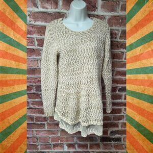 Women's KATSUMI Textured Knit Lace Hem Sweater Medium